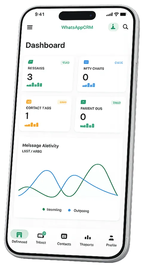 WhatsAppCRM dashboard on iPhone